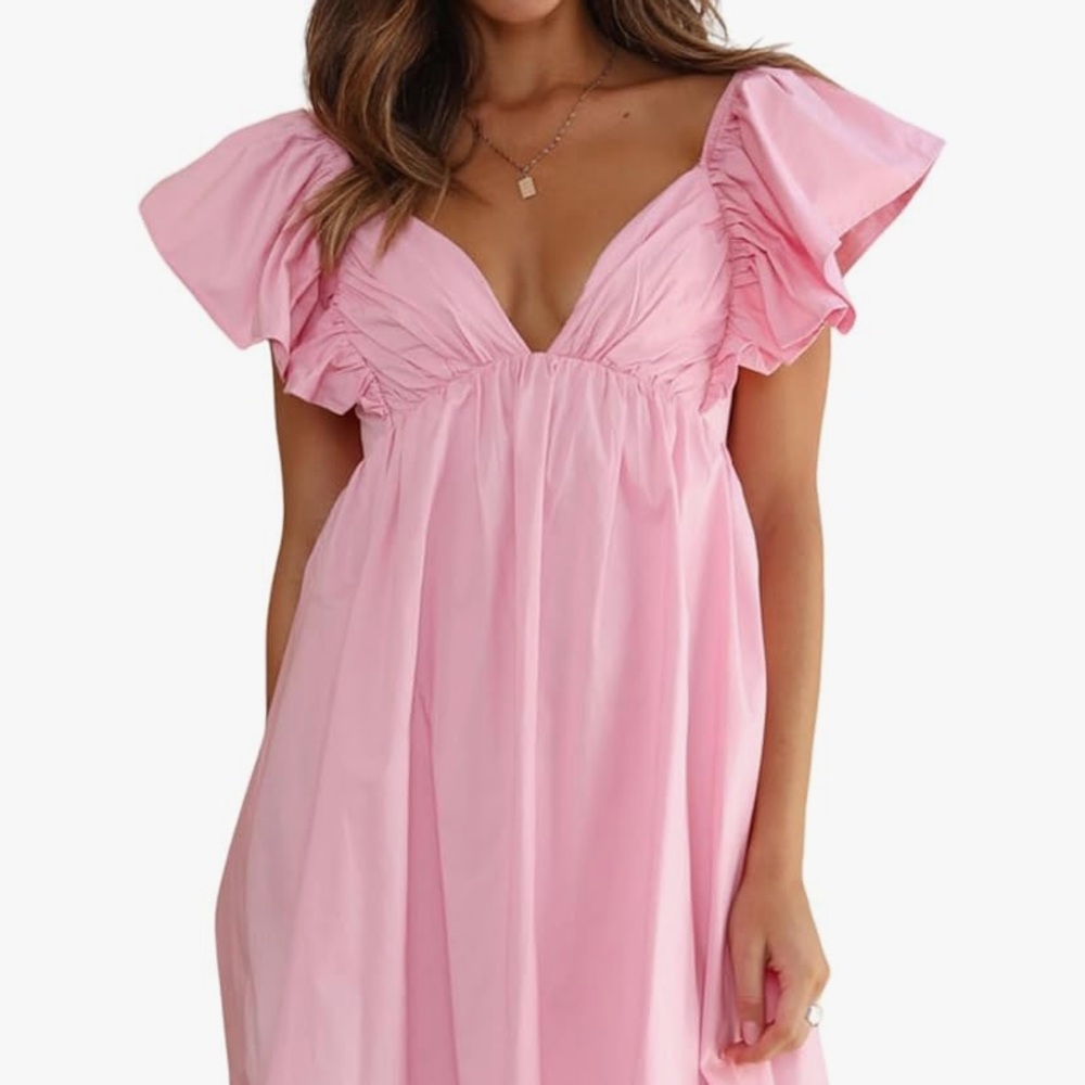 Hot Pink Ruffled Sleeve Mini Dress